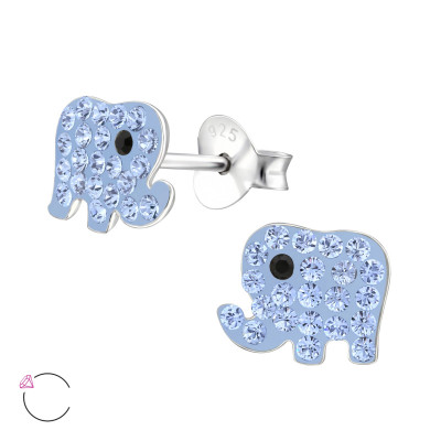 Children's Silver Elephant Ear Studs with Genuine European Crystals