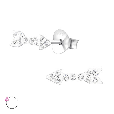 Children's Silver Arrow Ear Studs with Genuine European Crystals