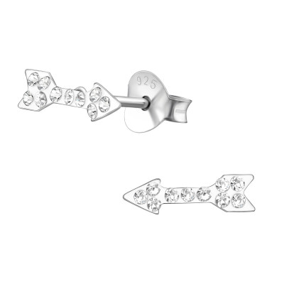 Children's Silver Arrow Ear Studs with Crystal