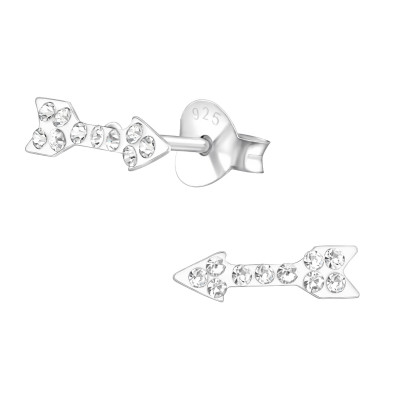 Children's Silver Arrow Ear Studs with Crystal