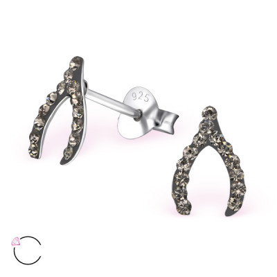 Children's Silver Wishbone Ear Studs with Genuine European Crystals