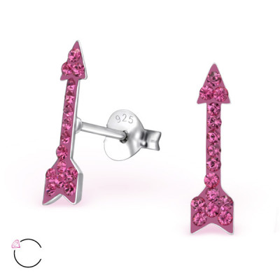 Children's Silver Arrow Ear Studs with Genuine European Crystals