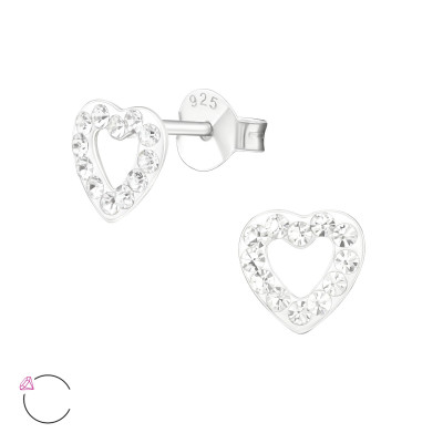 Children's Silver Heart Ear Studs with Genuine European Crystals