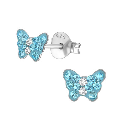 Butterfly Children's Sterling Silver Ear Studs with Crystal