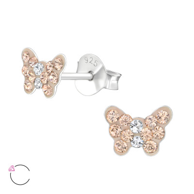 Children's Silver Butterfly Ear Studs with Genuine European Crystals