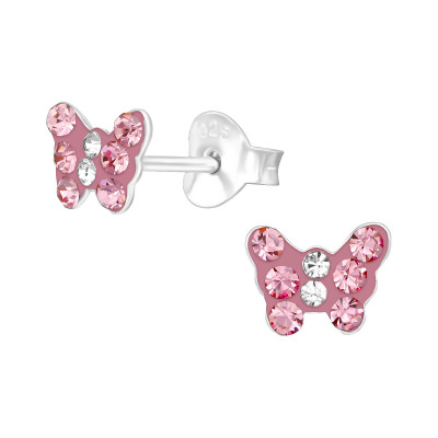 Children's Silver Butterfly Ear Studs with Crystal