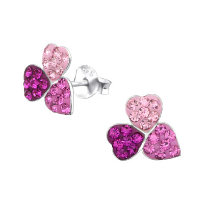 Children's Silver Flower Ear Studs with Crystal