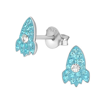 Children's Silver Rocket Ship Ear Studs with Crystal