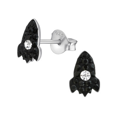 Children's Silver Rocket Ship Ear Studs with Crystal