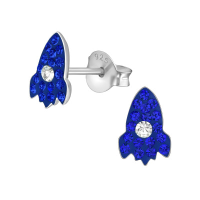 Children's Silver Rocket Ship Ear Studs with Crystal