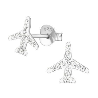 Plane Children's Sterling Silver Ear Studs with Crystal