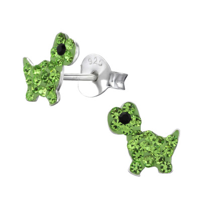 Children's Silver Dinosaur Ear Studs with Crystal