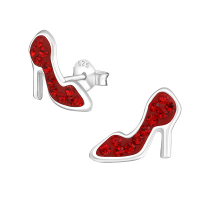 Children's Silver Shoe Ear Studs with Crystal