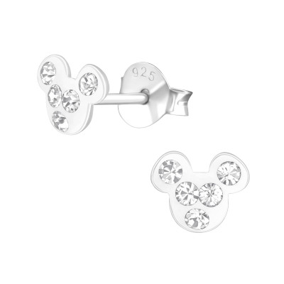 Children's Silver Mouse Ear Studs with Crystal