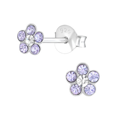 Children's Silver Flower Ear Studs with Crystal