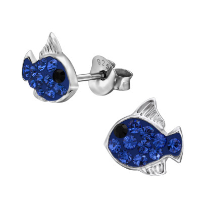 Children's Silver Fish Ear Studs with Crystal