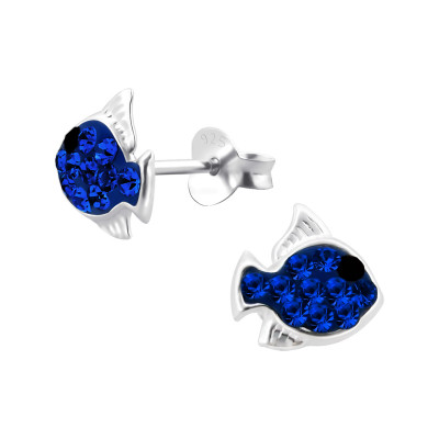 Children's Silver Fish Ear Studs with Crystal