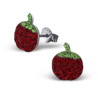 Apple Children's Sterling Silver Ear Studs with Crystal