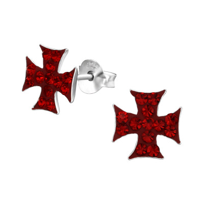 Children's Silver Cross Ear Studs with Crystal