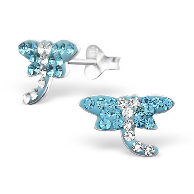 Dragonfly Children's Sterling Silver Ear Studs with Crystal