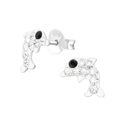 Children's Silver Dolphin Ear Studs with Crystal