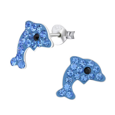 Dolphin Children's Sterling Silver Ear Studs with Crystal