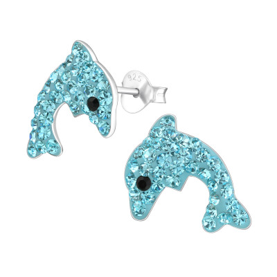 Dolphin Children's Sterling Silver Ear Studs with Crystal