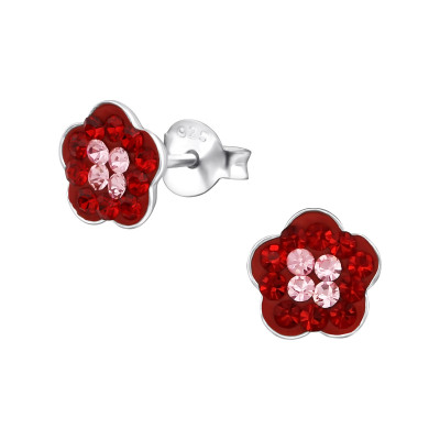 Children's Silver Flower Ear Studs with Crystal