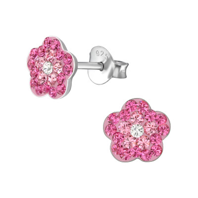 Flower Children's Sterling Silver Ear Studs with Crystal