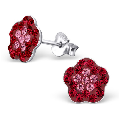 Flower Children's Sterling Silver Ear Studs with Crystal