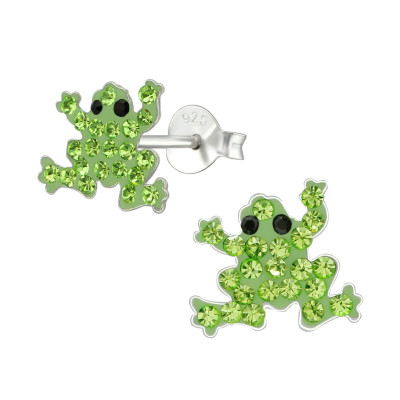Frog Children's Sterling Silver Ear Studs with Crystal