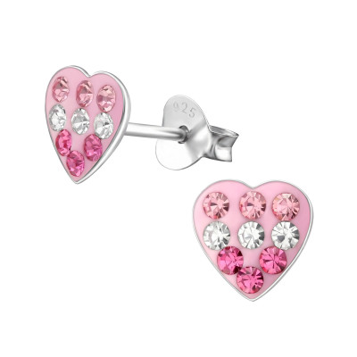 Children's Silver Heart Ear Studs with Crystal