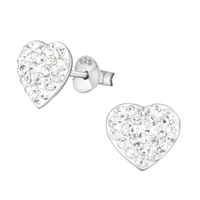 Children's Silver Heart Crystal Ear Studs