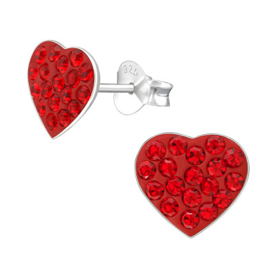 Children's Silver Medium White Heart Ear Studs with Crystal