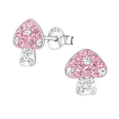 Children's Silver Mushroom Ear Studs with Crystal