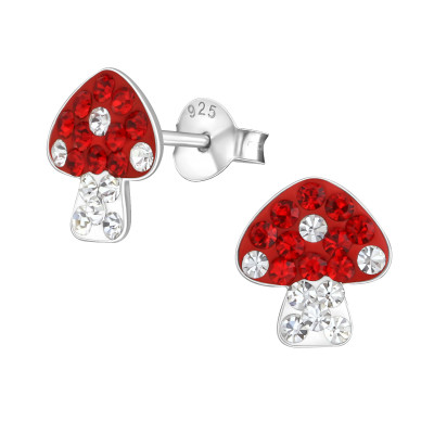 Children's Silver Mushroom Ear Studs with Crystal