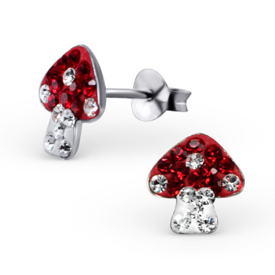 Children's Silver Mushroom Ear Studs with Crystal