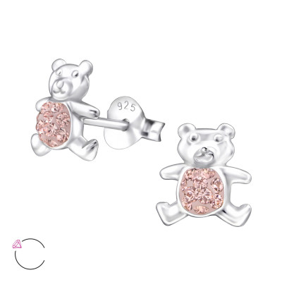 Children's Silver Bear Ear Studs with Genuine European Crystals