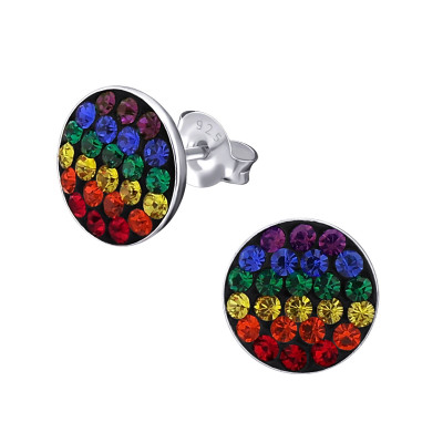 Children's Silver Round Ear Studs with Crystal