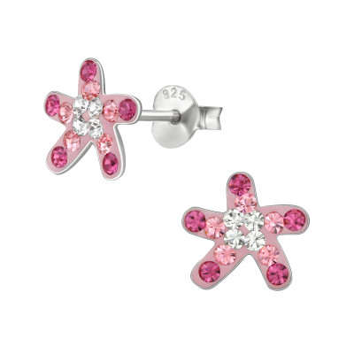 Children's Silver Star Ear Studs with Crystal