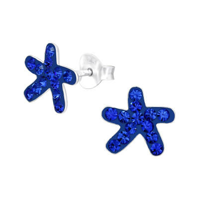 Children's Silver Starfish Ear Studs with Crystal