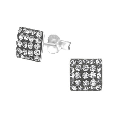Children's Silver Square Ear Studs with Crystal