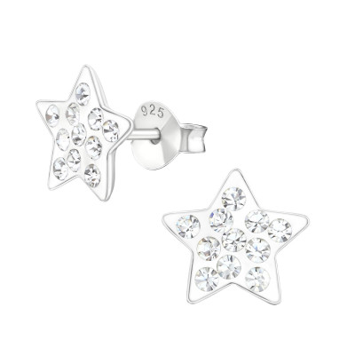 Children's Silver Star Ear Studs with Crystal