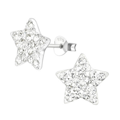 Children's Silver Star Ear Studs with Crystal