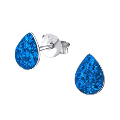 Children's Silver Drop Ear Studs with Crystal