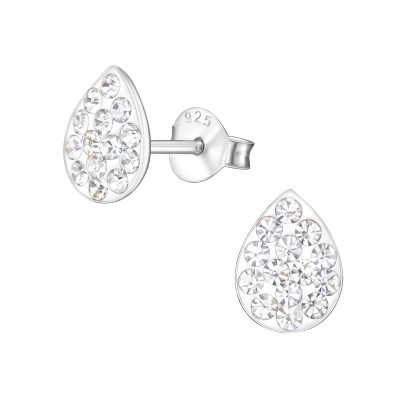 Children's Silver Drop Ear Studs with Crystal