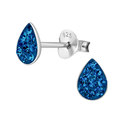 Children's Silver Drop Ear Studs with Crystal