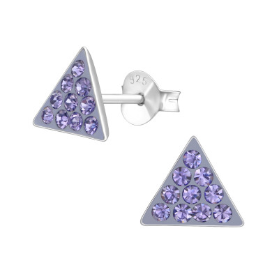 Children's Silver Triangle Ear Studs with Crystal