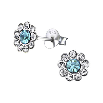 Children's Silver Flower Ear Studs with Crystal