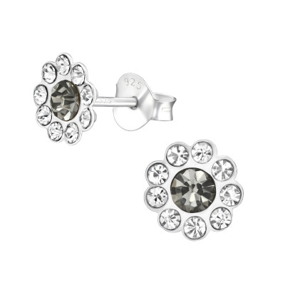 Children's Silver Flower Ear Studs with Crystal